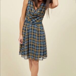 Modcloth Teal Striped Cowl Neck Dress Medium‎